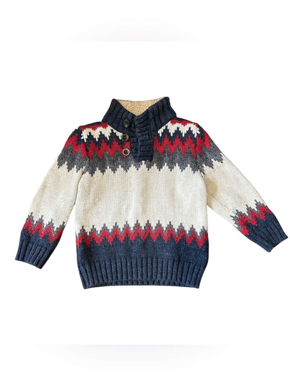 GAP Turtleneck Chevron Knit Sweater - Cream, Navy & Red